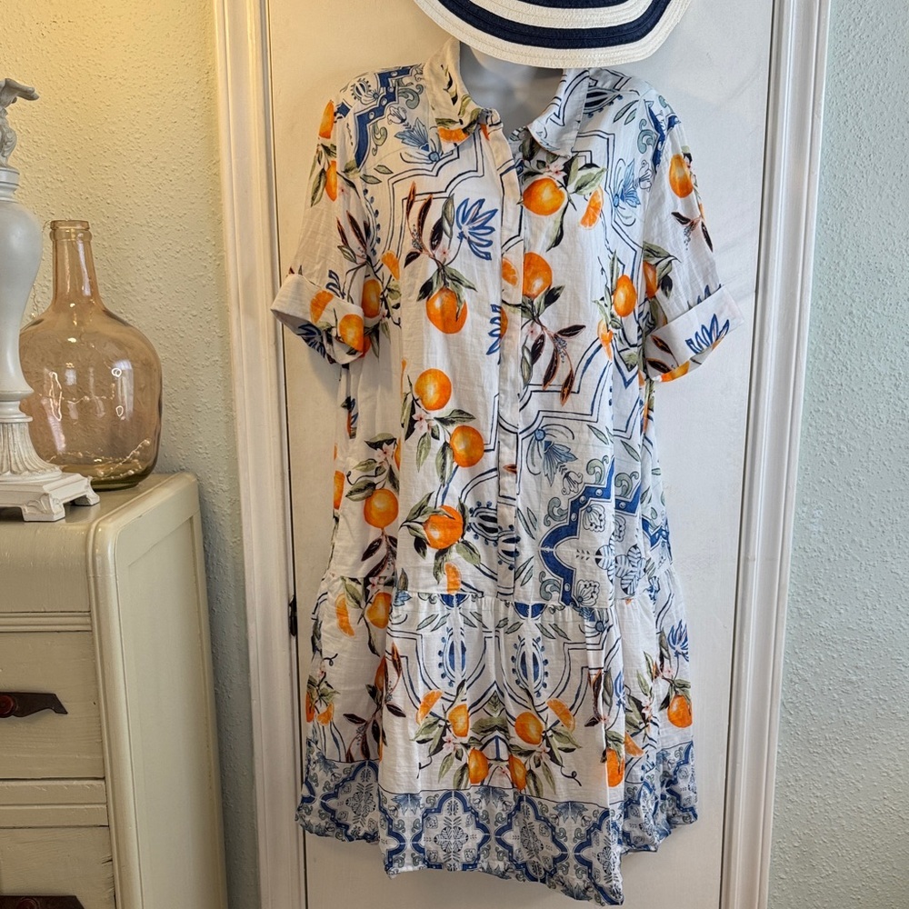 Chico's Silk Blend Tropical Shirt Dress Size 3 (16)